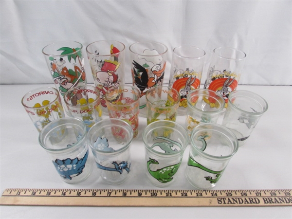 LOONEY TUNES & DINOSAUR GLASSES, JELLY GLASSES & MORE