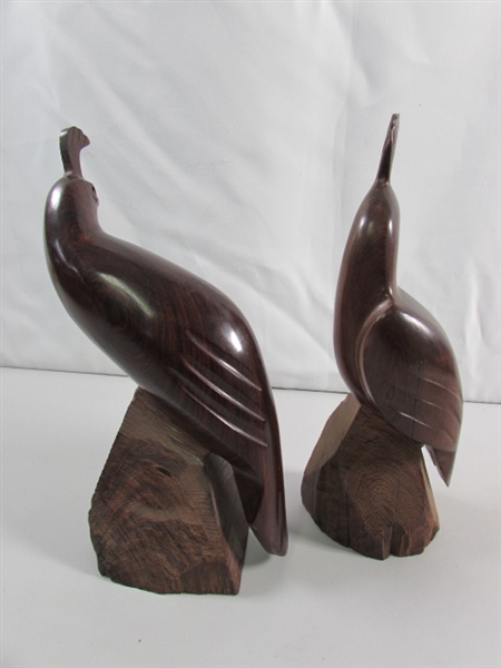 PAIR OF CARVED IRONWOOD QUAIL STATUES