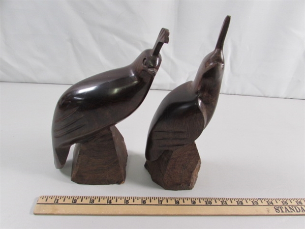 PAIR OF CARVED IRONWOOD QUAIL STATUES