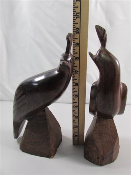 PAIR OF CARVED IRONWOOD QUAIL STATUES