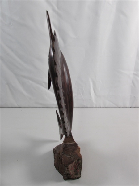 SWORDFISH & PELICAN CARVED IRONWOOD STATUES