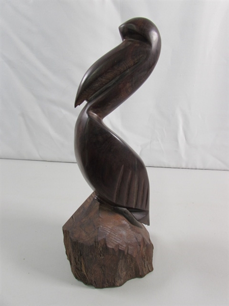 SWORDFISH & PELICAN CARVED IRONWOOD STATUES