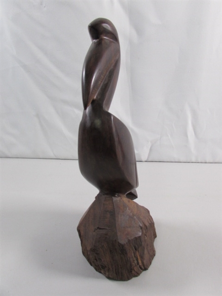 SWORDFISH & PELICAN CARVED IRONWOOD STATUES