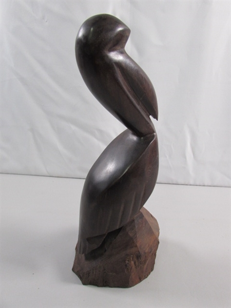 SWORDFISH & PELICAN CARVED IRONWOOD STATUES