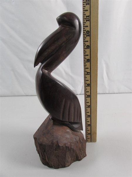 SWORDFISH & PELICAN CARVED IRONWOOD STATUES