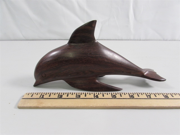 PAIR OF CARVED IRONWOOD DOLPHIN STATUES