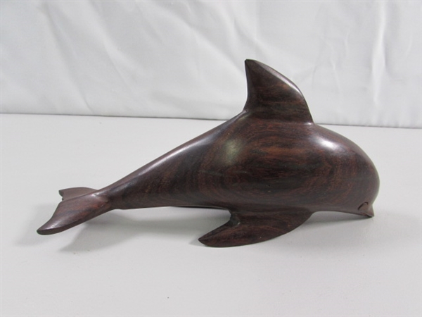 PAIR OF CARVED IRONWOOD DOLPHIN STATUES