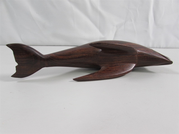 PAIR OF CARVED IRONWOOD DOLPHIN STATUES