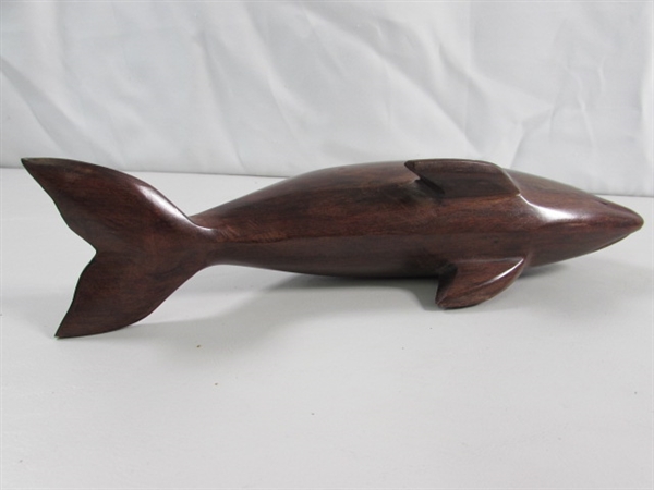 PAIR OF CARVED IRONWOOD DOLPHIN STATUES