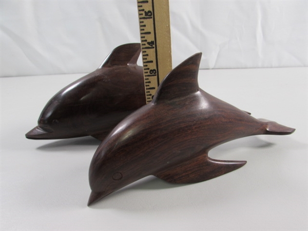 PAIR OF CARVED IRONWOOD DOLPHIN STATUES