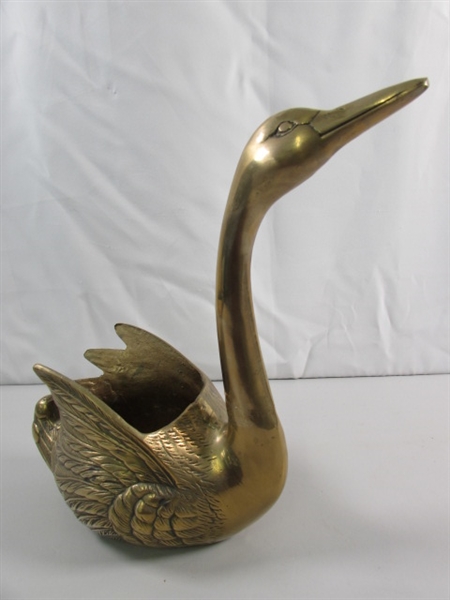 BRASS SWAN PLANTER STATUE