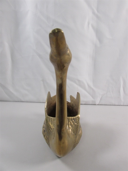 BRASS SWAN PLANTER STATUE