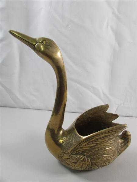 BRASS SWAN PLANTER STATUE