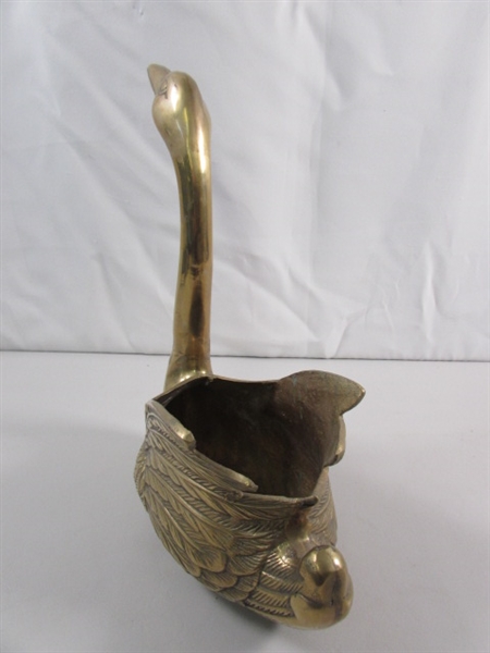 BRASS SWAN PLANTER STATUE