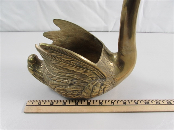 BRASS SWAN PLANTER STATUE