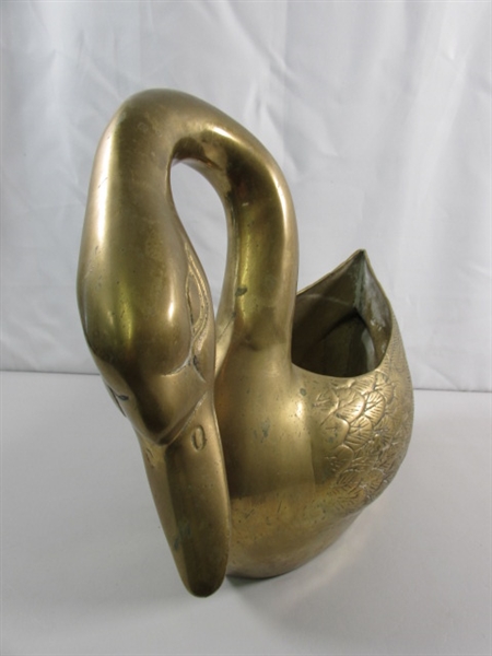 LARGE BRASS SWAN PLANTER STATUE