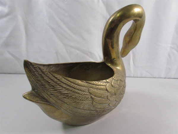 LARGE BRASS SWAN PLANTER STATUE