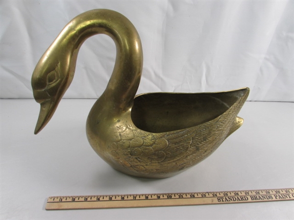 LARGE BRASS SWAN PLANTER STATUE