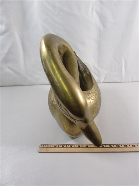 LARGE BRASS SWAN PLANTER STATUE