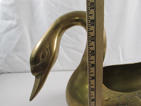 LARGE BRASS SWAN PLANTER STATUE