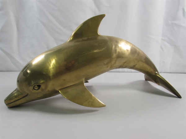 LARGE BRASS DOLPHIN STATUE