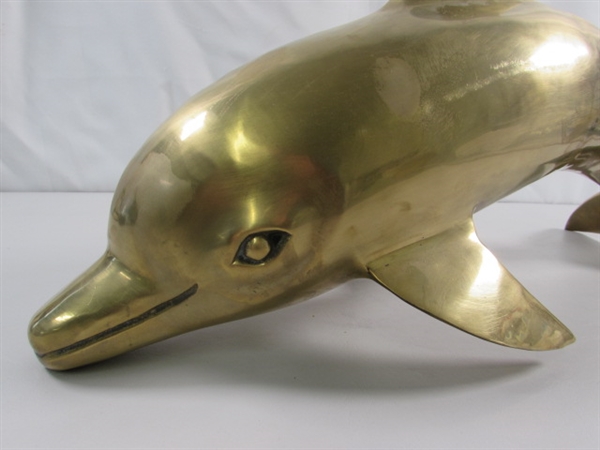 LARGE BRASS DOLPHIN STATUE