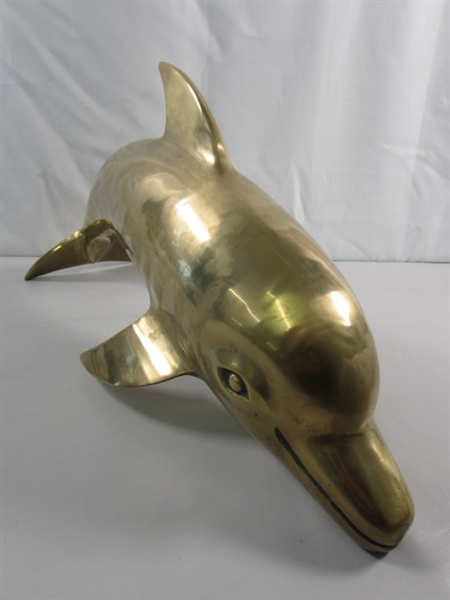 LARGE BRASS DOLPHIN STATUE