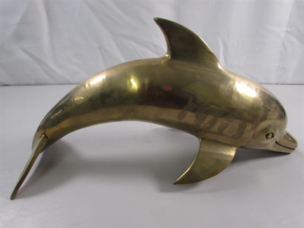 LARGE BRASS DOLPHIN STATUE