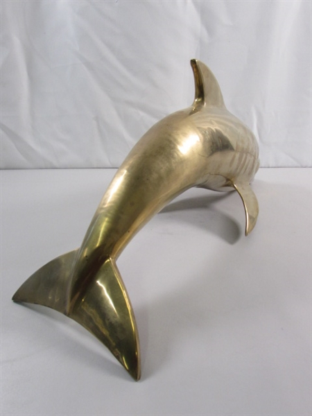 LARGE BRASS DOLPHIN STATUE