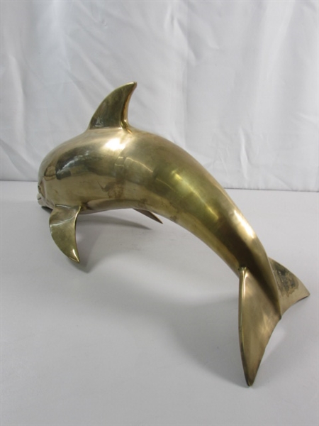 LARGE BRASS DOLPHIN STATUE