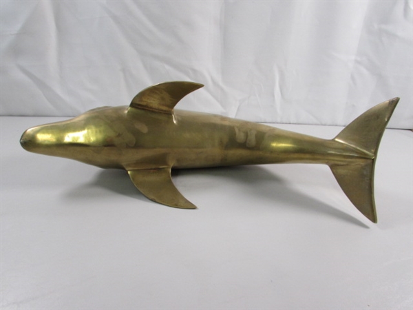 LARGE BRASS DOLPHIN STATUE