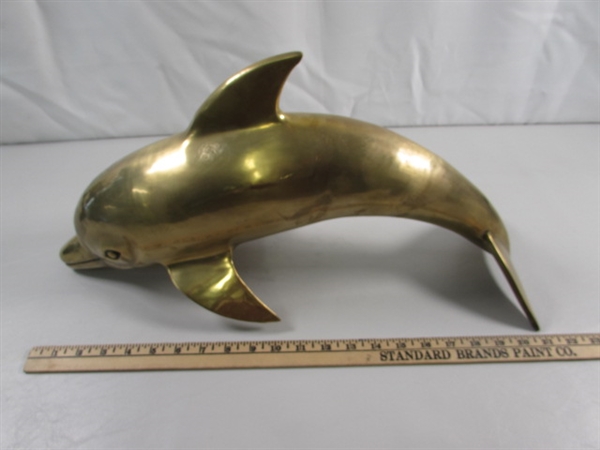 LARGE BRASS DOLPHIN STATUE