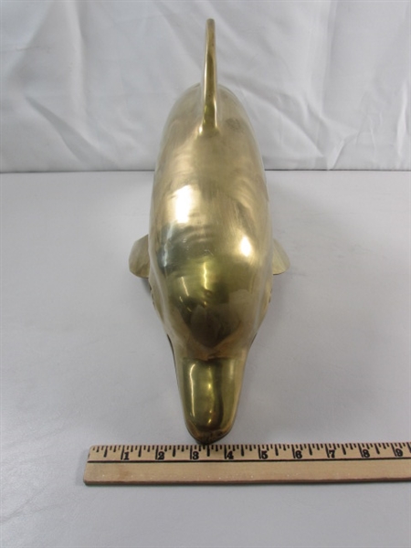 LARGE BRASS DOLPHIN STATUE