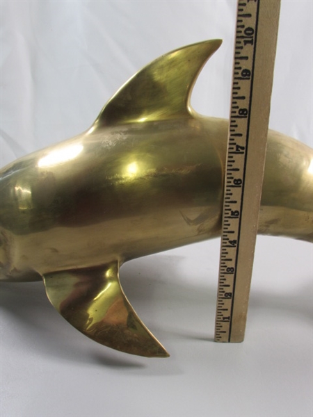 LARGE BRASS DOLPHIN STATUE