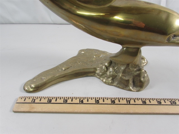 VINTAGE BRASS SCULPTURE OF 2 SWIMMING DOLPHINS