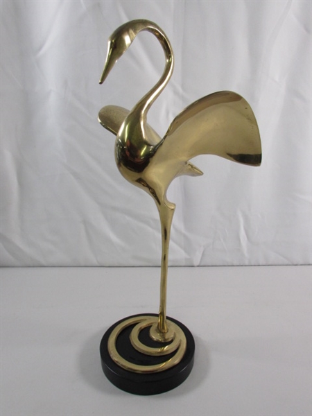 VINTAGE BRASS CRANE SCULPTURE