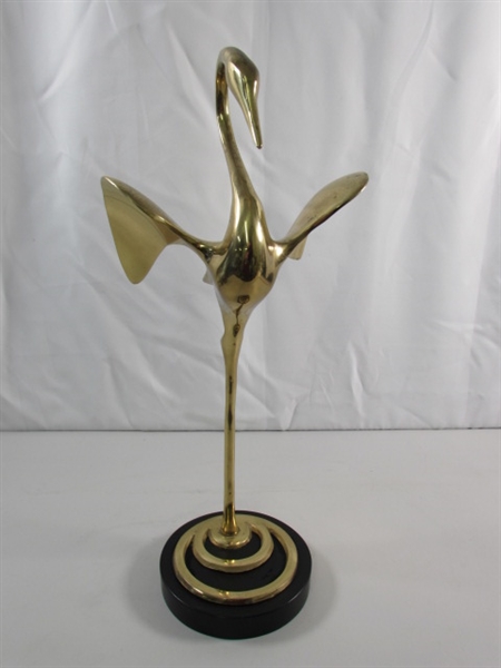 VINTAGE BRASS CRANE SCULPTURE