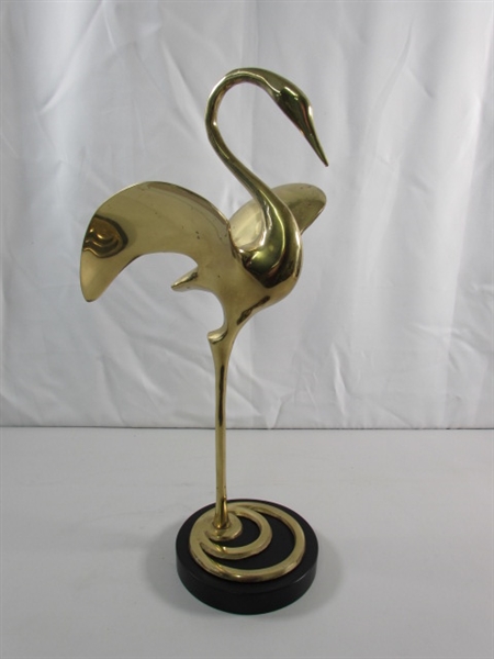 VINTAGE BRASS CRANE SCULPTURE