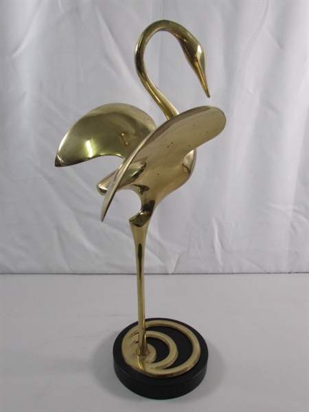 VINTAGE BRASS CRANE SCULPTURE