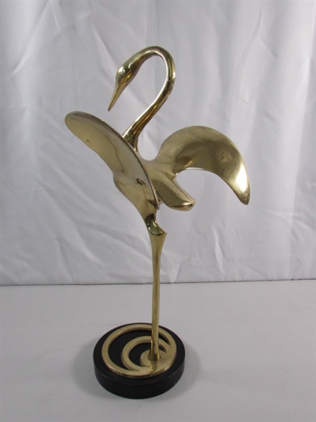 VINTAGE BRASS CRANE SCULPTURE