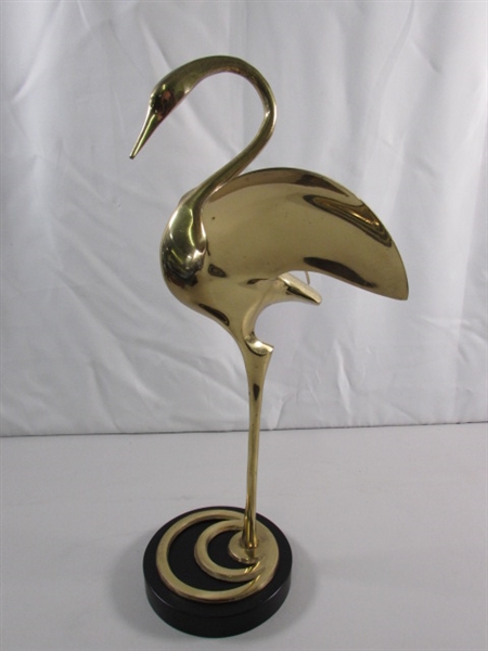 VINTAGE BRASS CRANE SCULPTURE