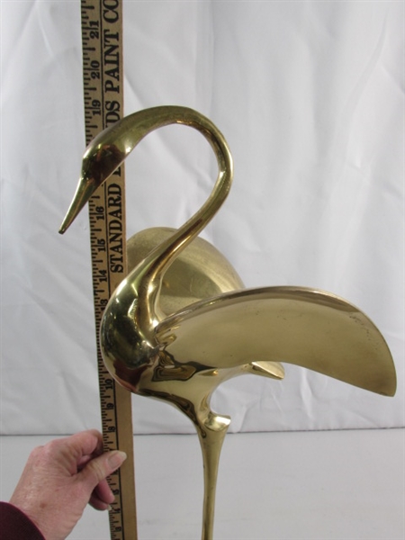 VINTAGE BRASS CRANE SCULPTURE