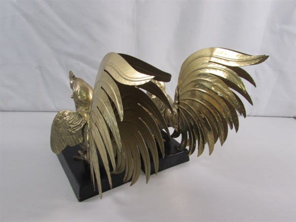 PAIR OF VINTAGE BRASS ROOSTER SCULPTURES