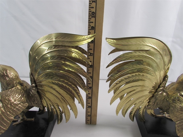 PAIR OF VINTAGE BRASS ROOSTER SCULPTURES