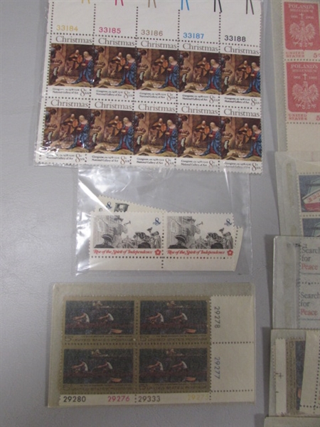 VINTAGE COLLECTORS POSTAGE STAMP BLOCKS MOST IN GLASSINE ENVELOPES