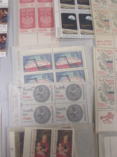 VINTAGE COLLECTORS POSTAGE STAMP BLOCKS MOST IN GLASSINE ENVELOPES