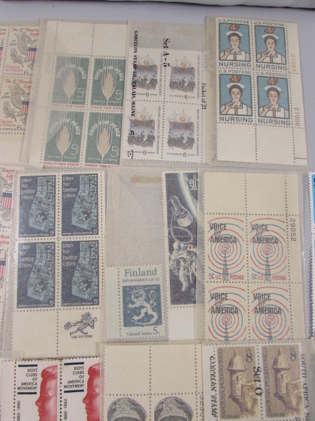 VINTAGE COLLECTORS POSTAGE STAMP BLOCKS MOST IN GLASSINE ENVELOPES