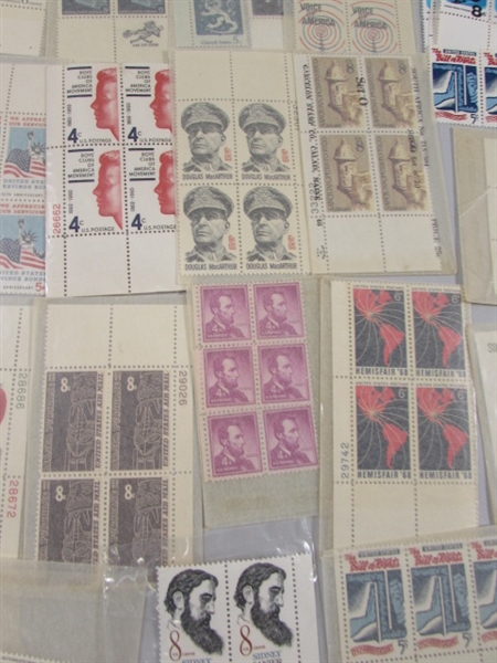 VINTAGE COLLECTORS POSTAGE STAMP BLOCKS MOST IN GLASSINE ENVELOPES