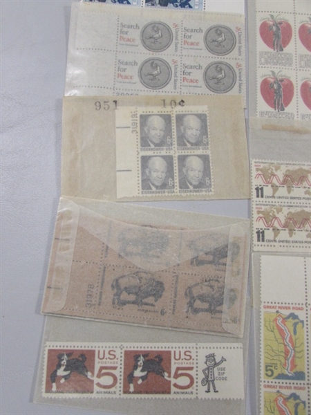 VINTAGE COLLECTORS POSTAGE STAMP BLOCKS MOST IN GLASSINE ENVELOPES