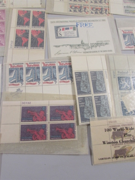 VINTAGE COLLECTORS POSTAGE STAMP BLOCKS MOST IN GLASSINE ENVELOPES